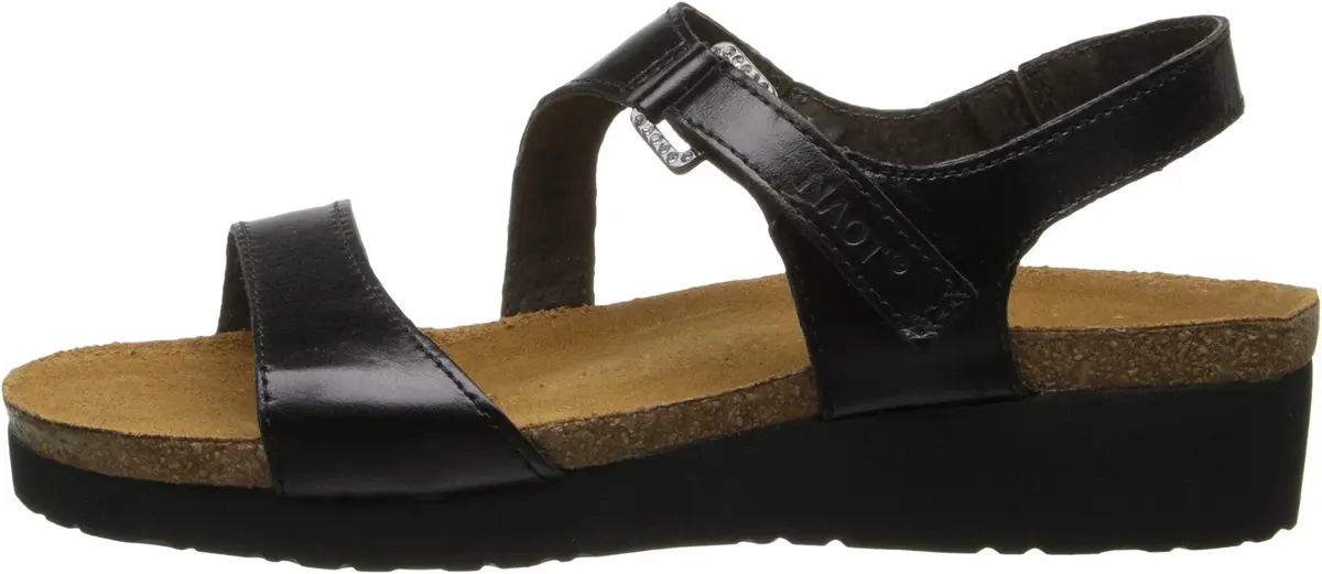 NAOT Pamela Sandal Black Madras Leather | Elegant Two-Strap Casual Wedge for Women - view 2