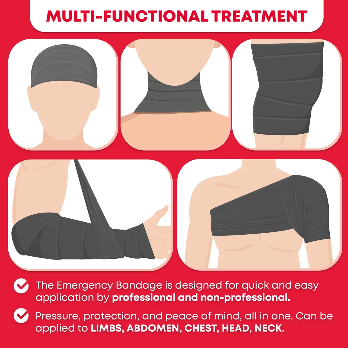 Ever Ready First Aid Israeli Compression Bandage 6" Black | Hemorrhage Control & Trauma Dressing - view 5