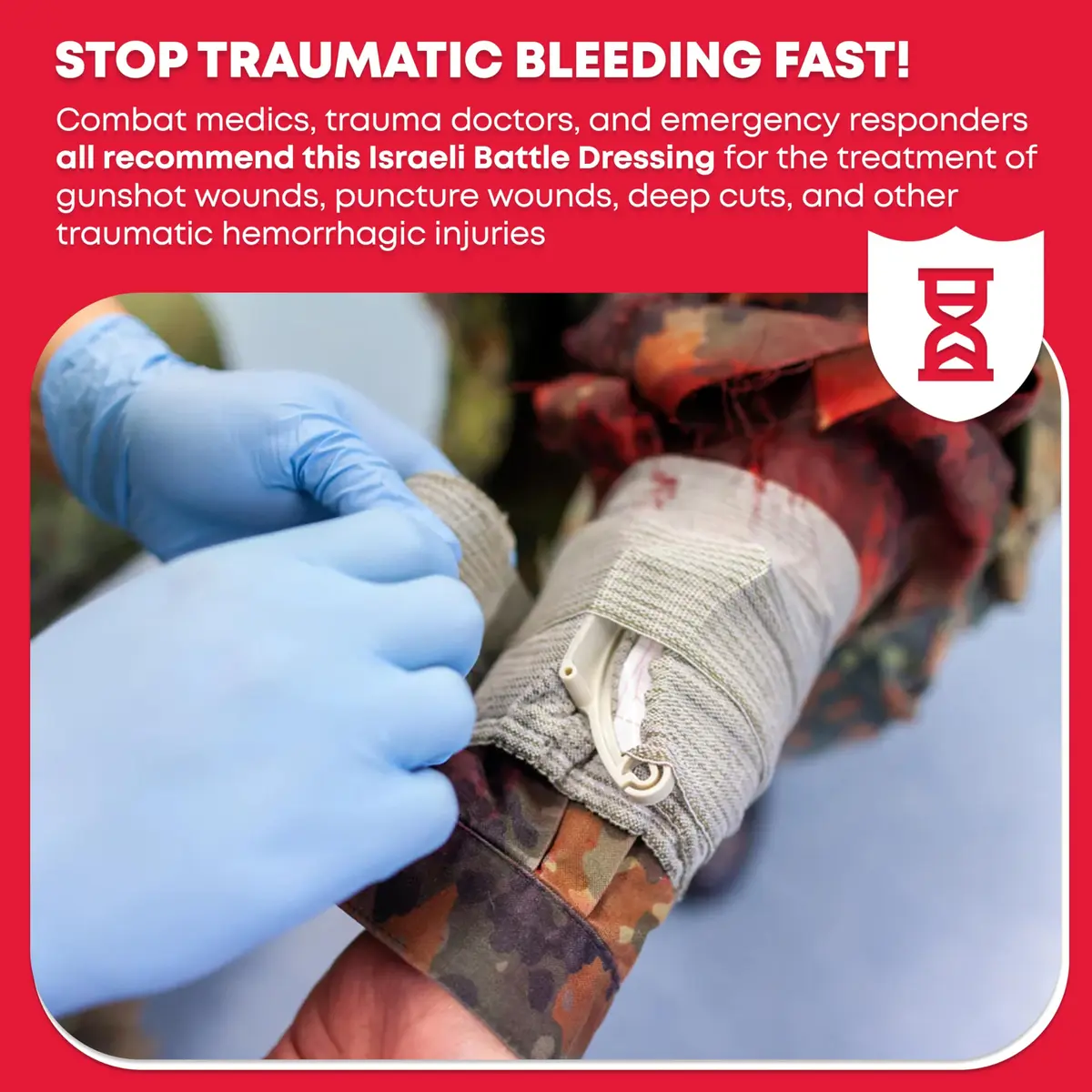 Ever Ready First Aid Israeli Compression Bandage 6" Black | Hemorrhage Control & Trauma Dressing - view 2