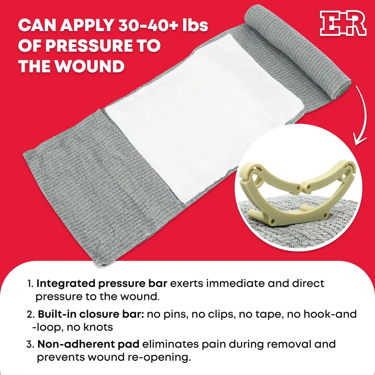 Ever Ready First Aid Israeli Compression Bandage 6" Black | Hemorrhage Control & Trauma Dressing - view 3