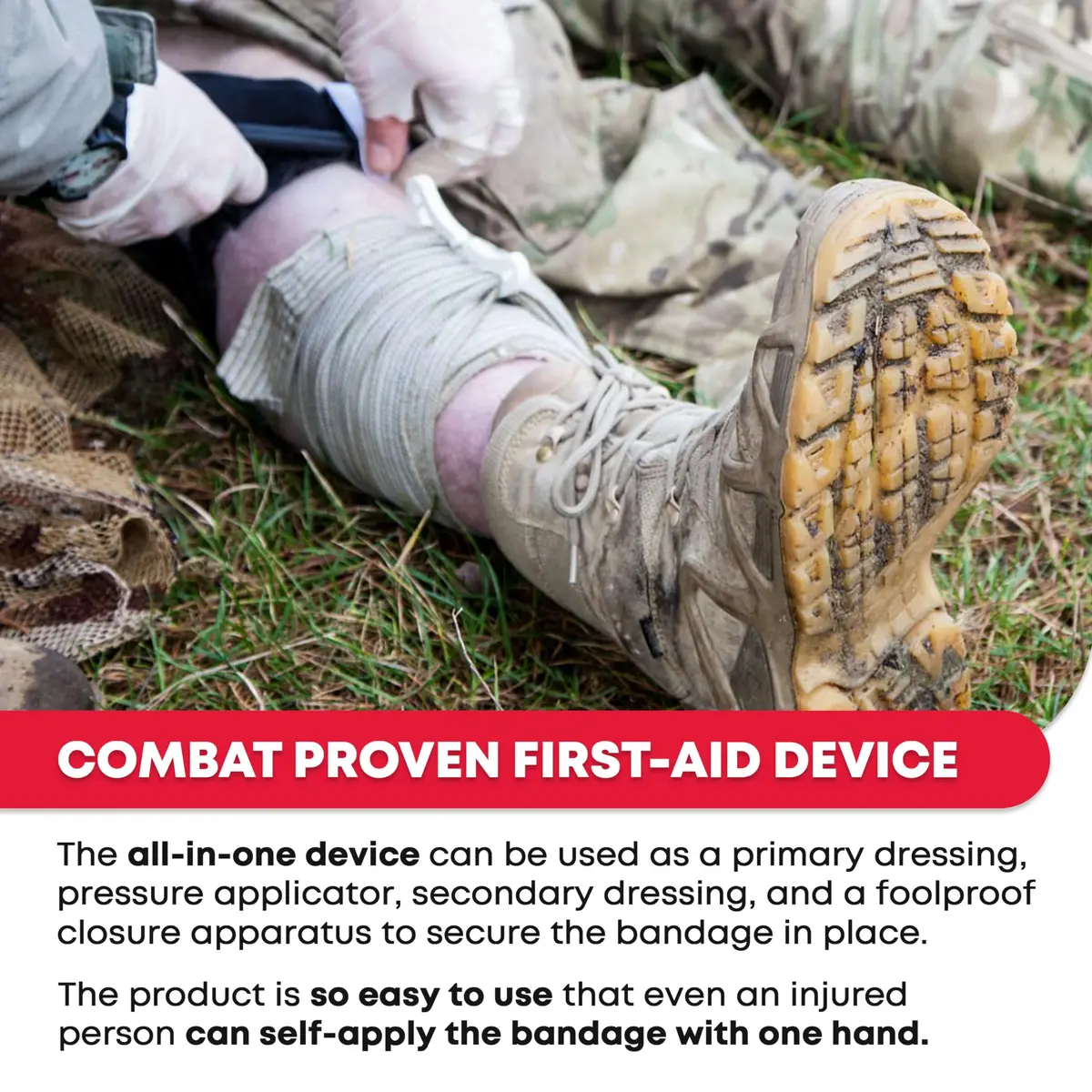 Ever Ready First Aid Israeli Compression Bandage 6" Black | Hemorrhage Control & Trauma Dressing - view 4