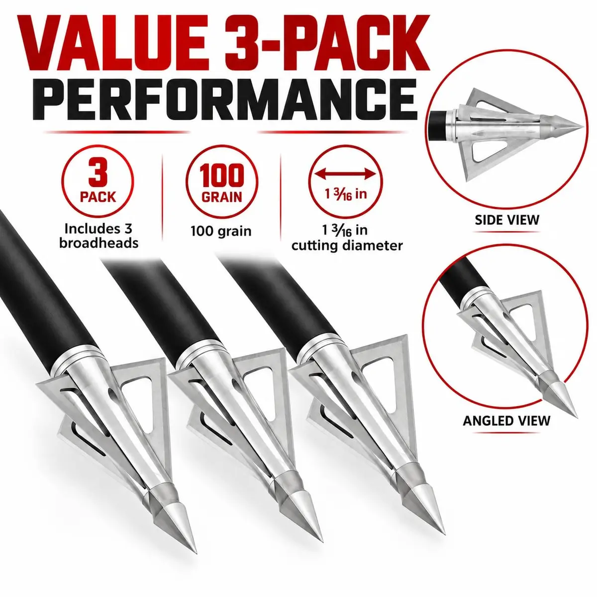 Grim Reaper Razortip 100 Grain Expandable Broadhead, 3-Blade, 1-3/8" | High Penetration & Precision (120 chars) — Hades Fixed Blade 100 Grain - view 4