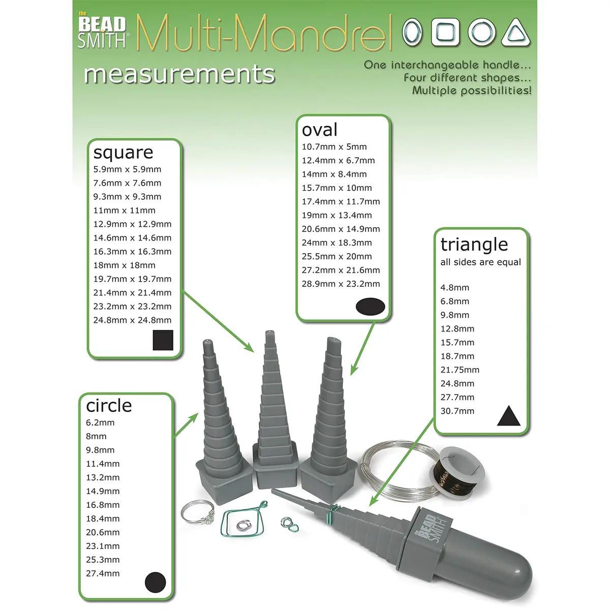 The Beadsmith Mandrel 4X Wire Wrapping Set with Interchangeable Handle | 4 Shapes, 48 Sizes, Jewelry Forming Tool - view 7