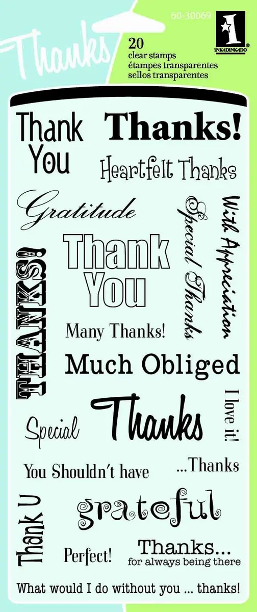 Inkadinkado Thank You Clear Stamp Set, 20 pc | Reusable Gratitude Messages for DIY Cards - main product image