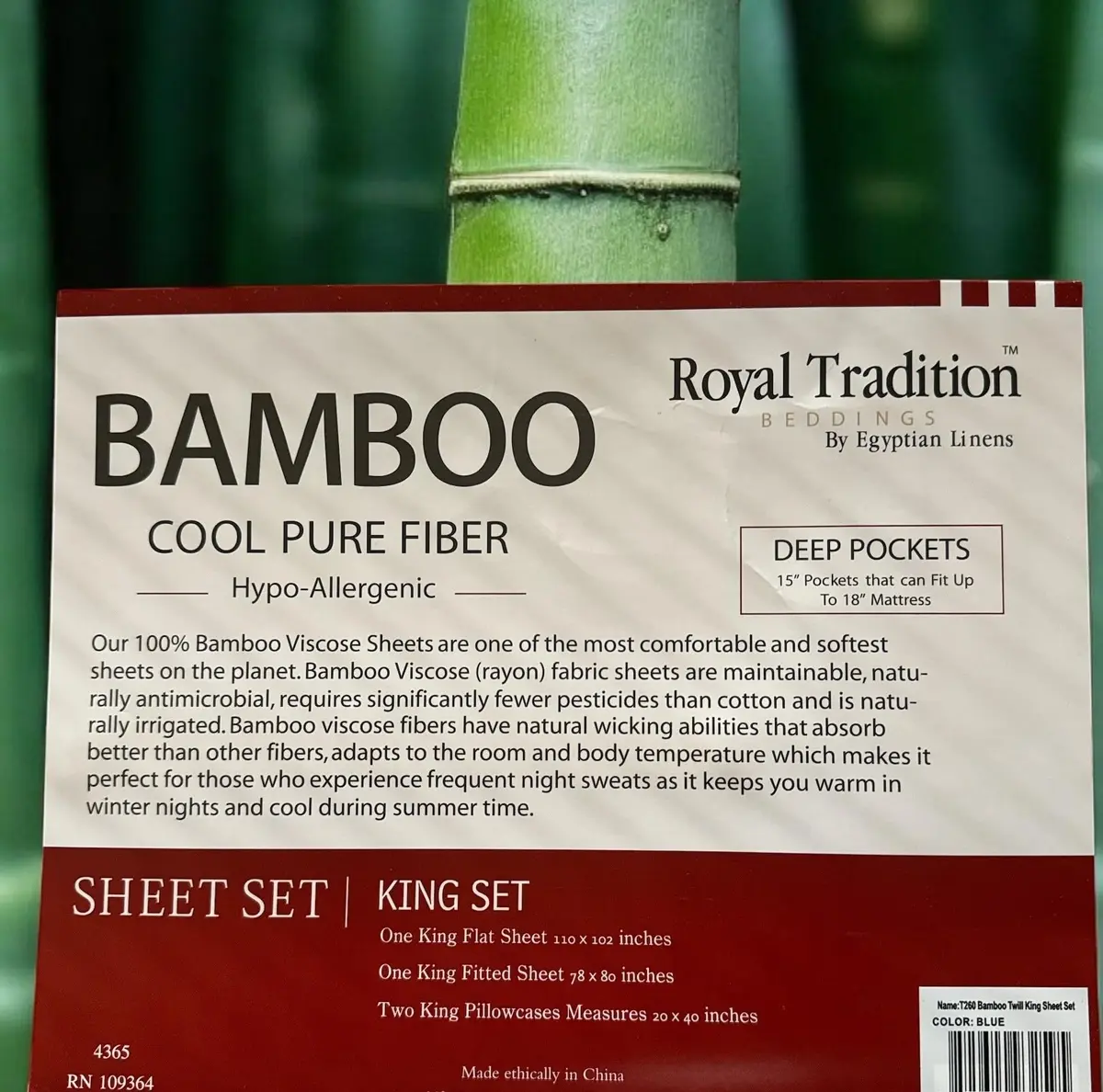 Royal Tradition Viscose from Bamboo King Cooling Sheet Set | Ultra-Soft, Temperature-Regulating Bedding (70-120c) - view 7