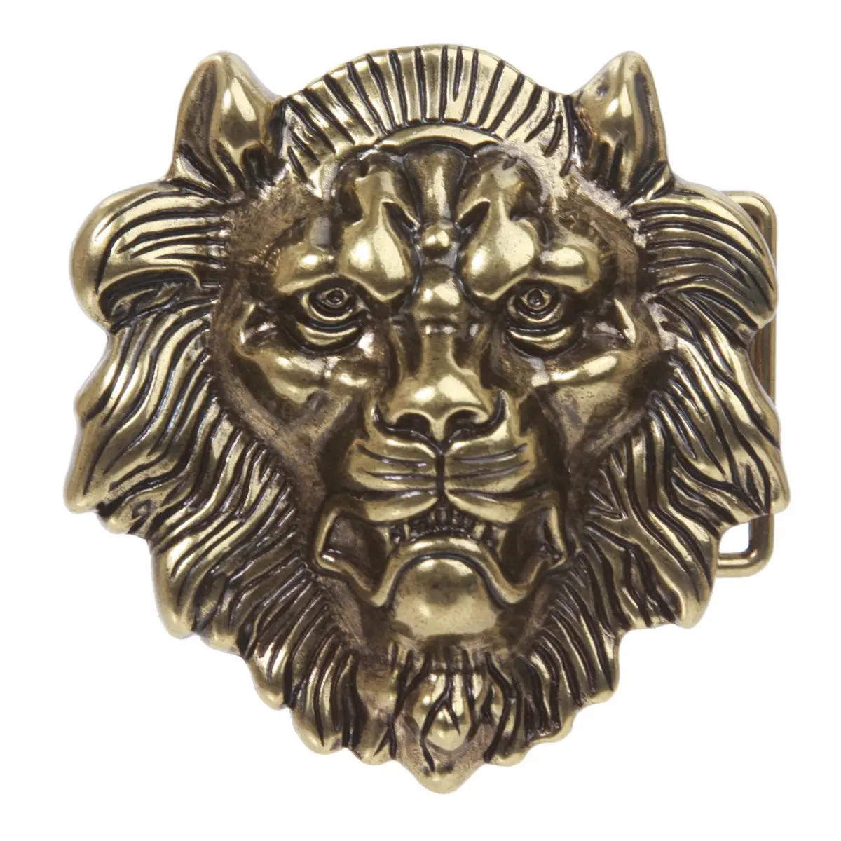 Beltiscool Lion Belt Buckle Brass Vintage Style, 8.9 cm (3.5") X 8.3 cm (3.25") - main product image