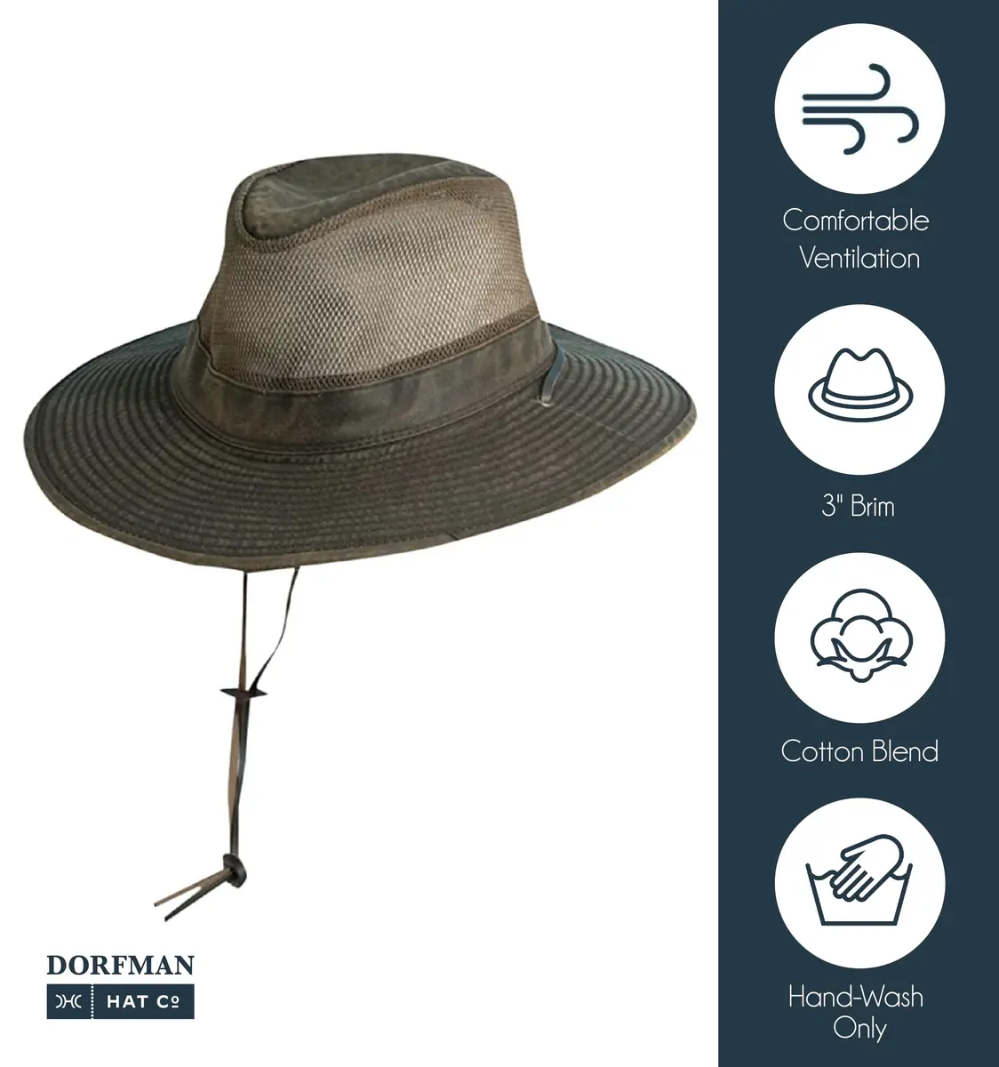 Dorfman Pacific Men's Weathered Cotton Big Brim with Mesh Large | Rugged Sun Hat for Outdoors - view 2