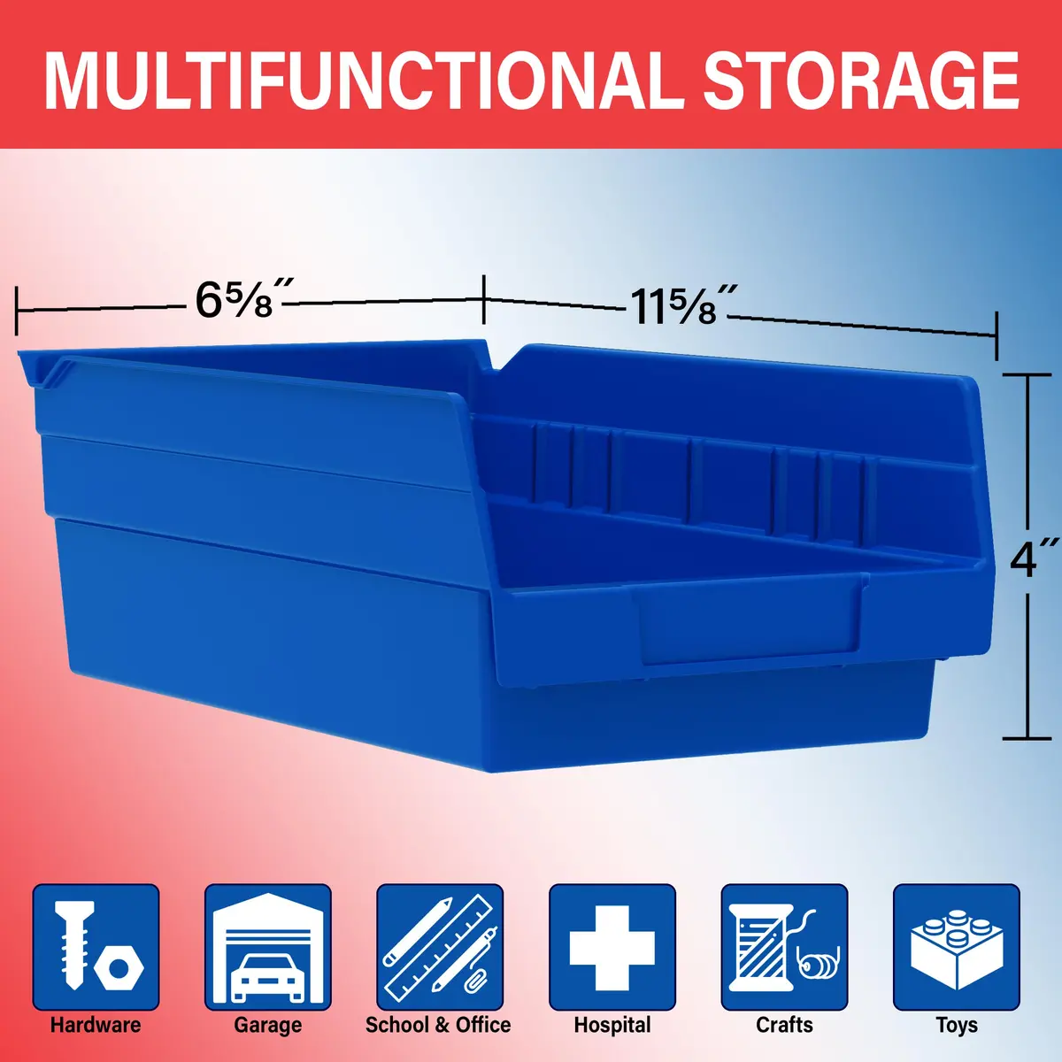 Akro-Mils Blue Plastic Shelf Bins 3785 ml (12 x 6.5 x 4 inches) | Heavy Duty Storage for Garage, Kitchen, Closet Organization - view 3