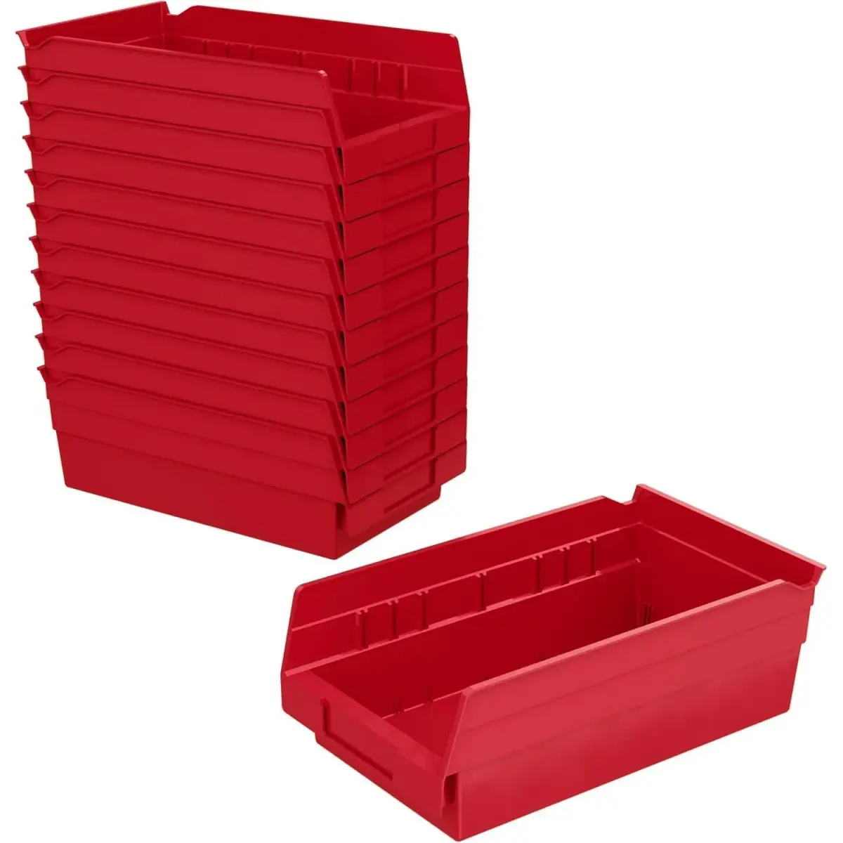 Akro-Mils Heavy Duty Plastic Shelf Bins 12" x 6.5" x 4" Red (12-Pack) | Industrial Grade Polymer Storage Containers - main product image