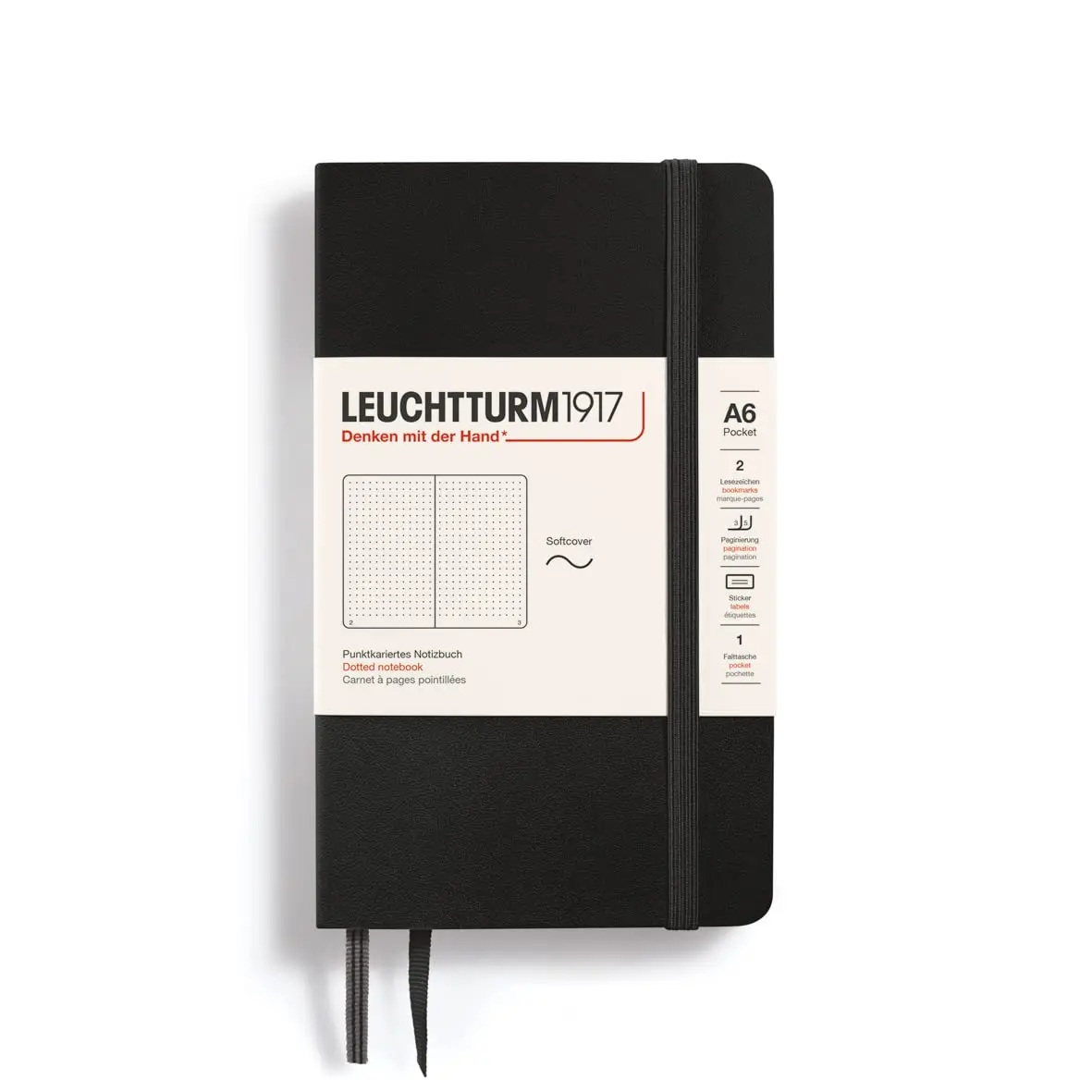 LEUCHTTURM1917 Notebook Softcover Pocket A6-123 Pages Navy | Lightweight, Practical & Durable — Black / Dotted - main product image