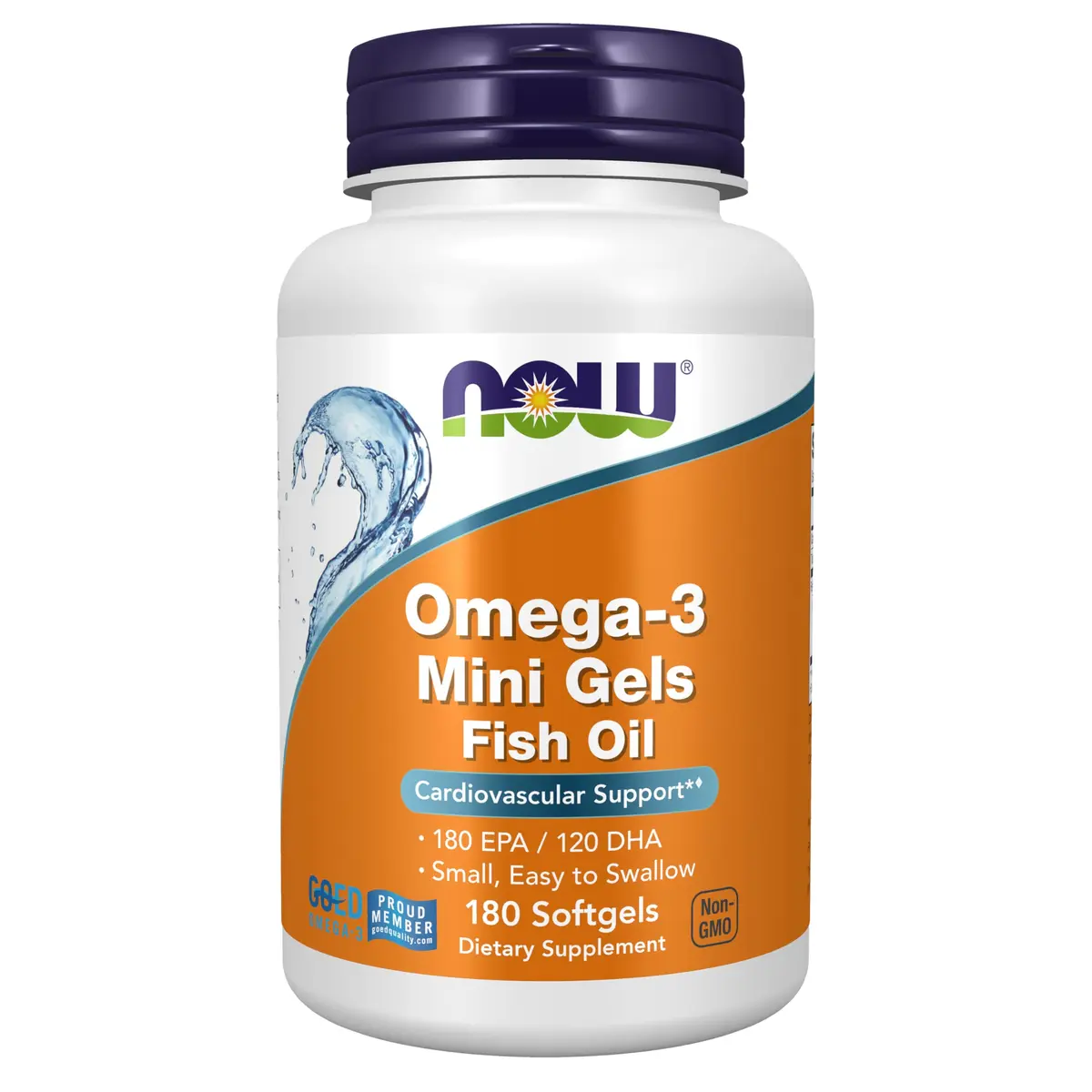 NOW Omega-3 Mini Gels 180 Softgels | Molecularly Distilled Fish Oil for Heart Support - main product image