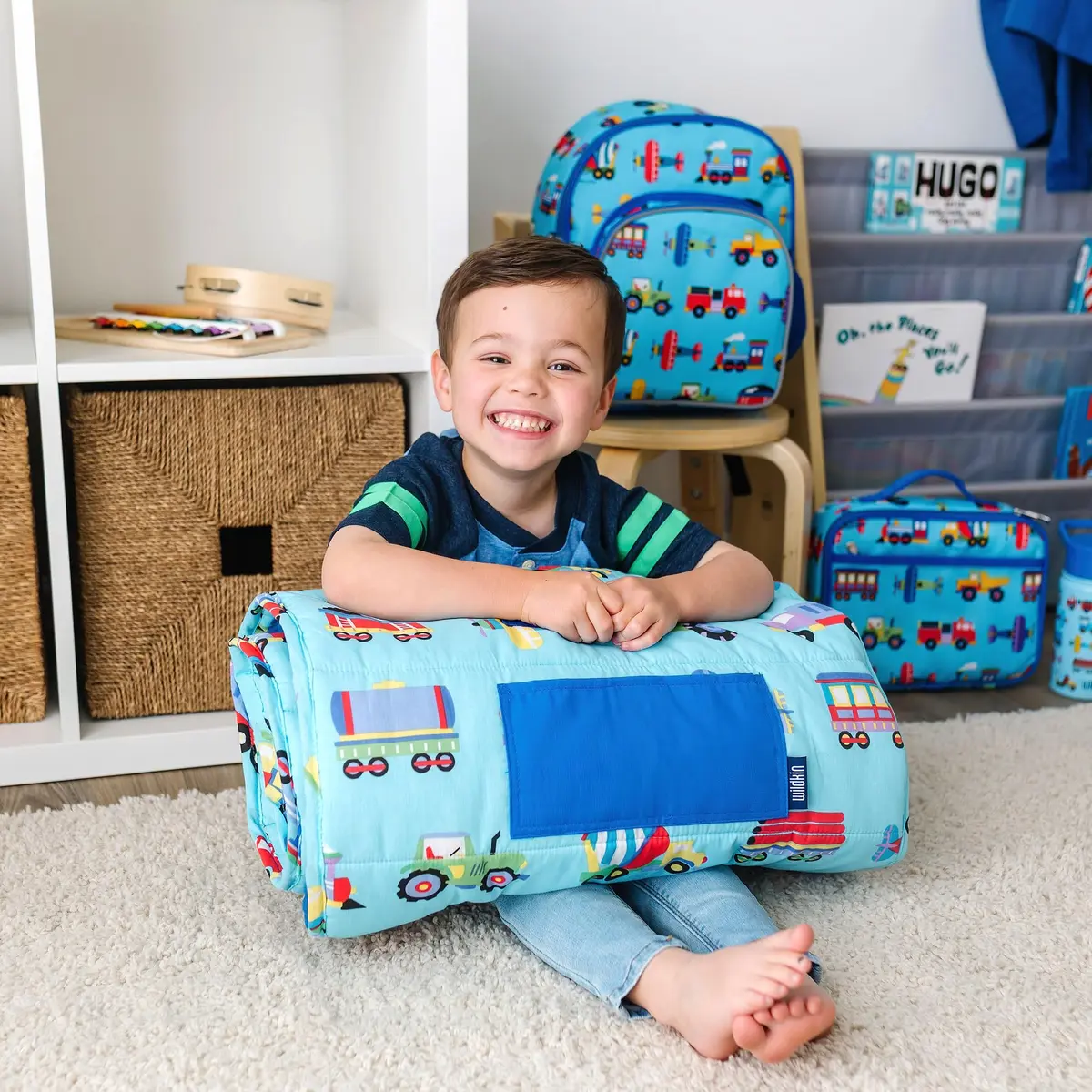Wildkin Nap Mat with Pillow and Blanket | Preschool Rest Mat, Trains, Planes, Trucks (One Size) - view 2