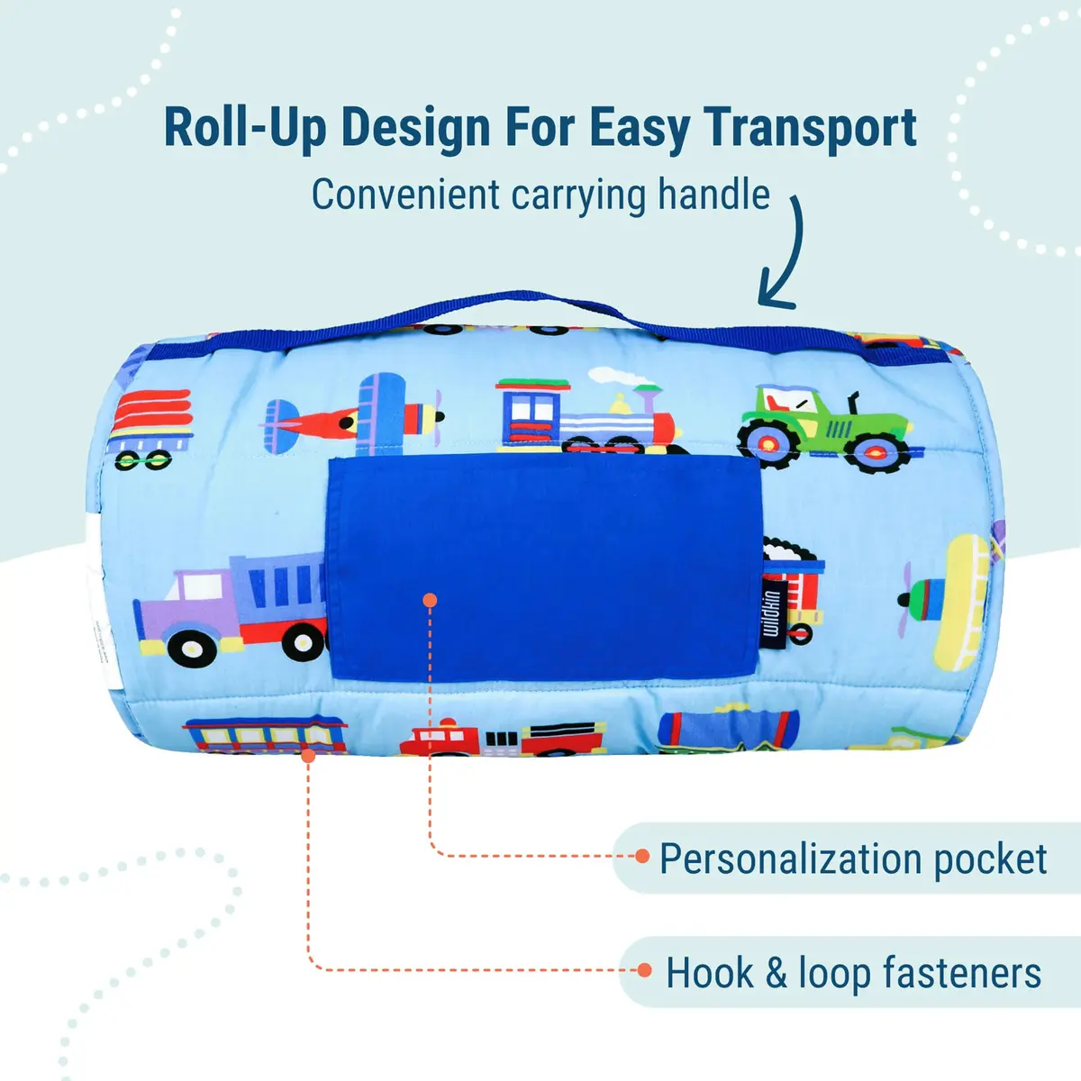 Wildkin Nap Mat with Pillow and Blanket | Preschool Rest Mat, Trains, Planes, Trucks (One Size) - view 4