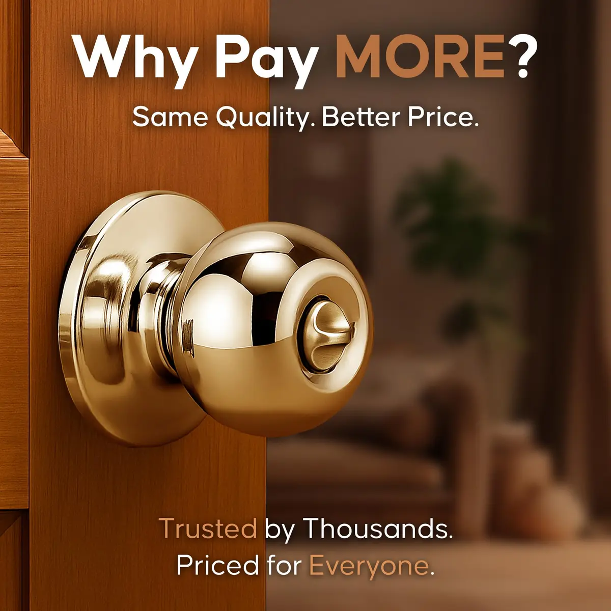 Copper Creek Privacy Interior Door Knob – ANSI Grade-3 Certified, Heavy Duty Handle, Easy Install, Reversible, Polished Brass (1 Pack) - view 6