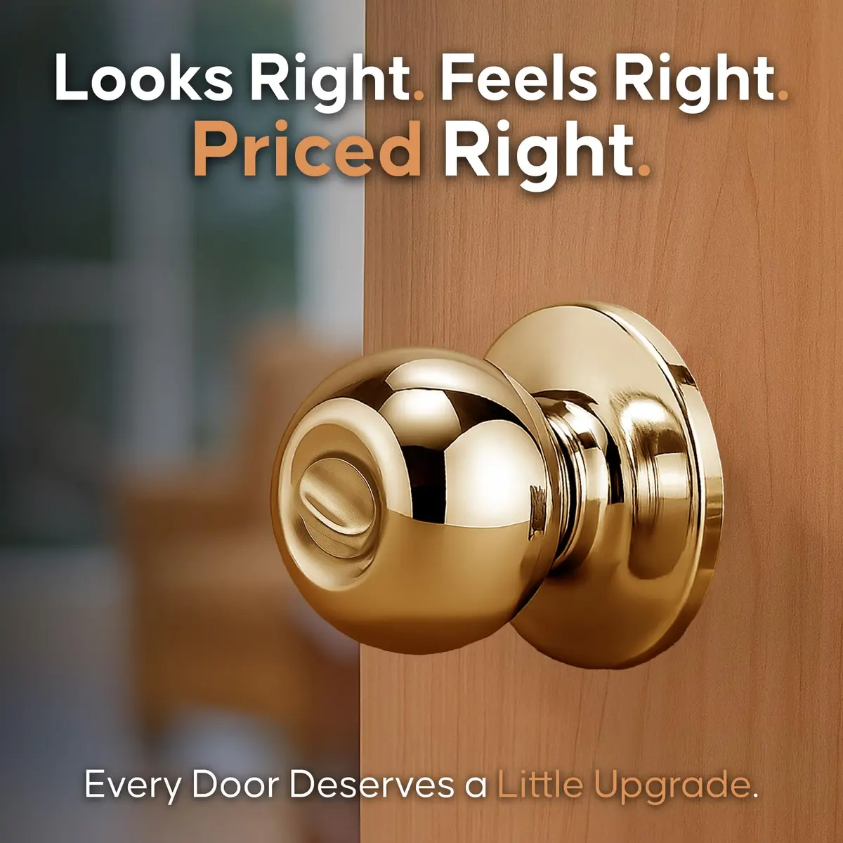 Copper Creek Privacy Interior Door Knob – ANSI Grade-3 Certified, Heavy Duty Handle, Easy Install, Reversible, Polished Brass (1 Pack) - view 2