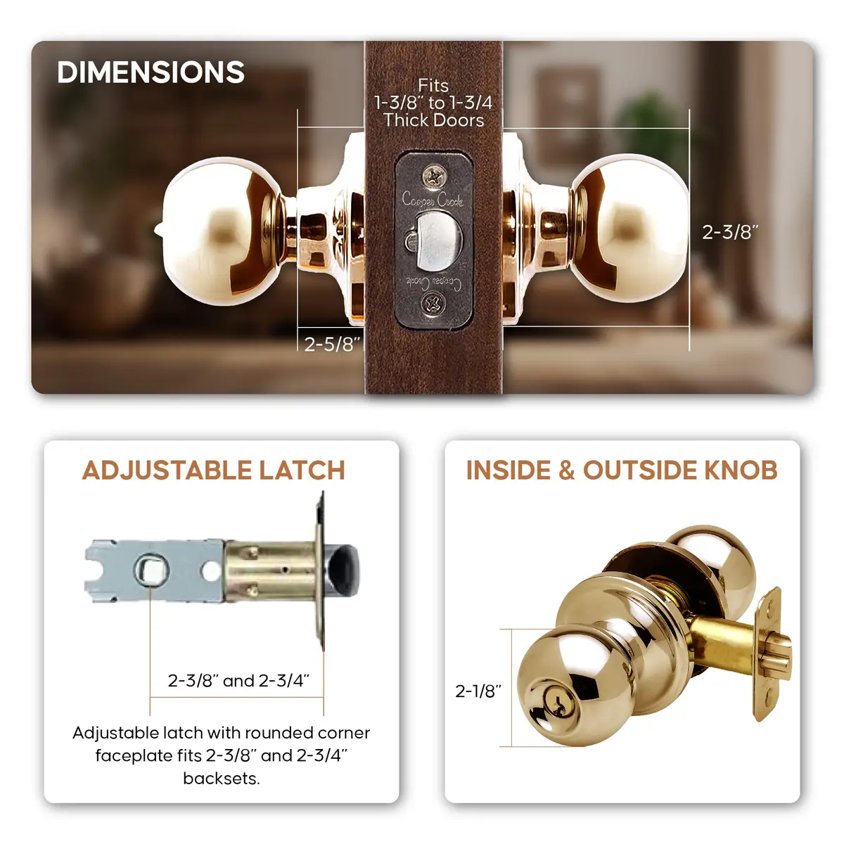Copper Creek Entry Door Knob – Keyed Entry Handle with Lock and Key, ANSI Grade-3 Certified, DIY-Friendly Install for Interior and Exterior Doors – Polished Brass (1 Pack) - view 4