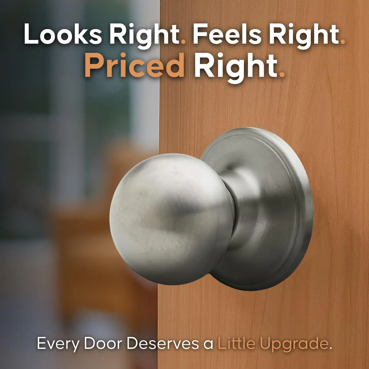 Copper Creek Passage Interior Door Knob – ANSI Grade-3 Certified, Heavy Duty Handle, Easy Install, Reversible, Satin Stainless (1 Pack) - view 2