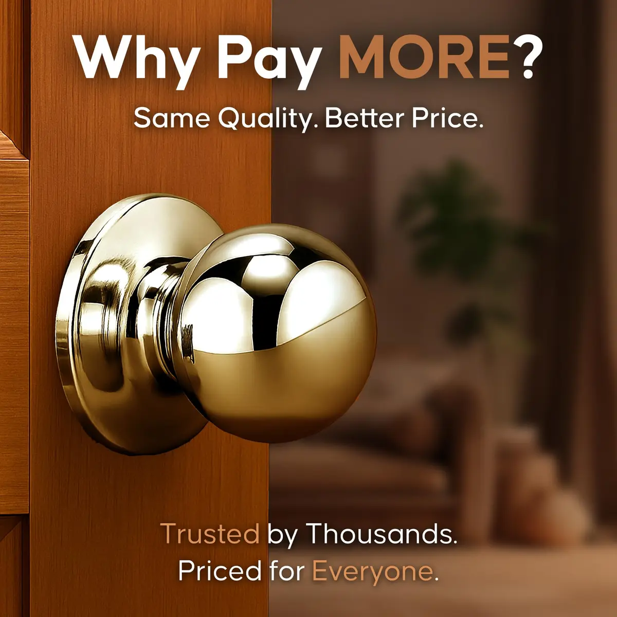 Copper Creek Passage Interior Door Knob – ANSI Grade-3 Certified, Heavy Duty Handle, Easy Install, Reversible, Polished Brass (1 Pack) - view 6