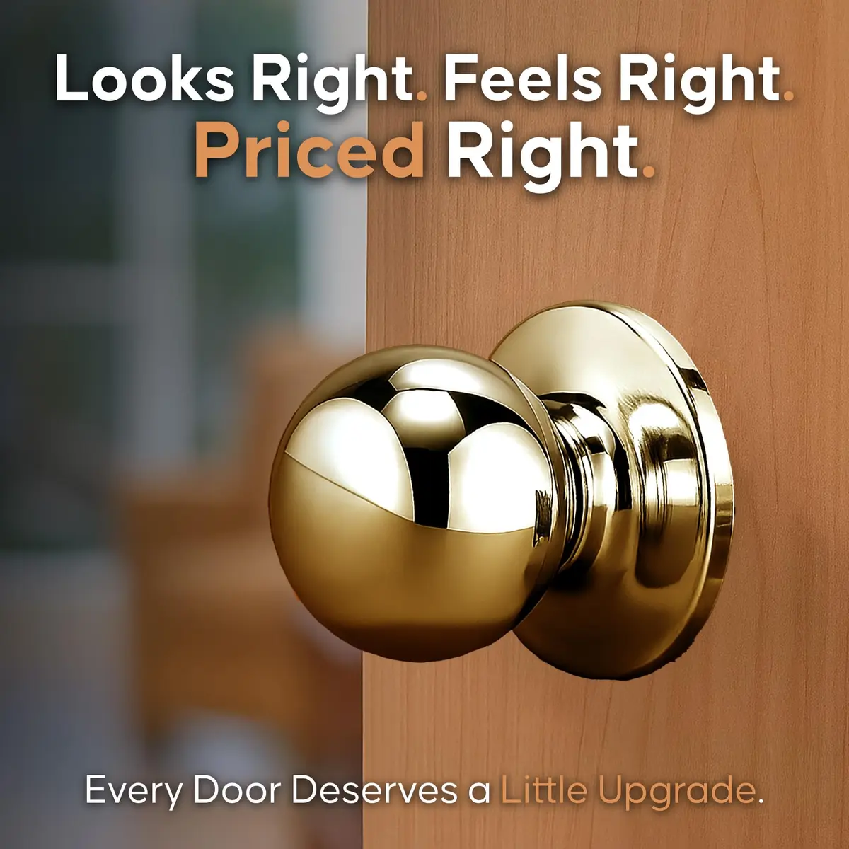 Copper Creek Passage Interior Door Knob – ANSI Grade-3 Certified, Heavy Duty Handle, Easy Install, Reversible, Polished Brass (1 Pack) - view 2