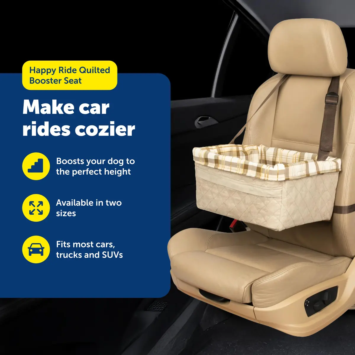PetSafe Happy Ride Quilted Booster Seat - Dog Booster Seat for Cars, Trucks and SUVs - Easy to Adjust Strap - Durable Padded Liner is Machine Washable and Easy to Clean - Large - view 3