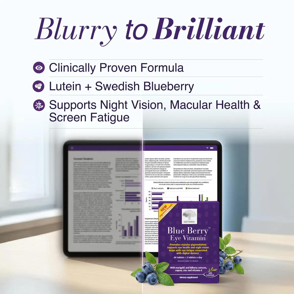 NEW NORDIC Blue Berry Eye Vitamin Supplement Daily Vision Support - 60 Ct. - view 2