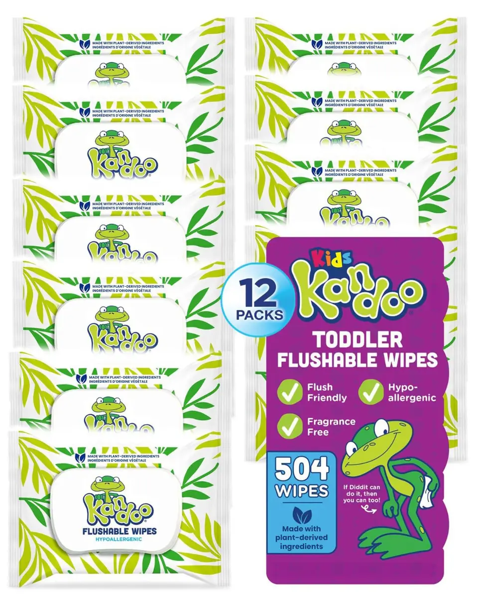Kandoo Flushable Wipes for Baby & Kids 42 Count | Unscented, Hypoallergenic, Potty Training (42 count pack of 12) - main product image