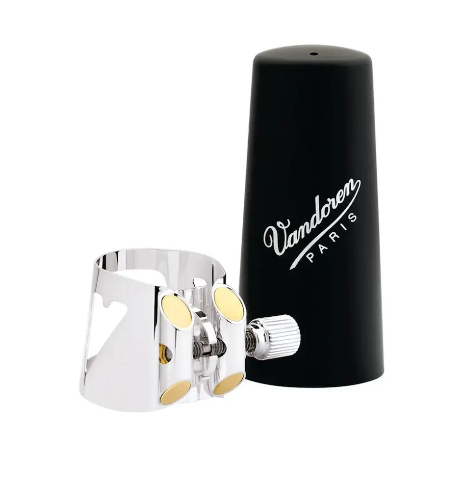 Vandoren Optimum Ligature and Plastic Cap for Eb Clarinet Silver Plated with 3 Interchangeable Pressure Plates | Quick Tightening & Freedom of Expression - main product image