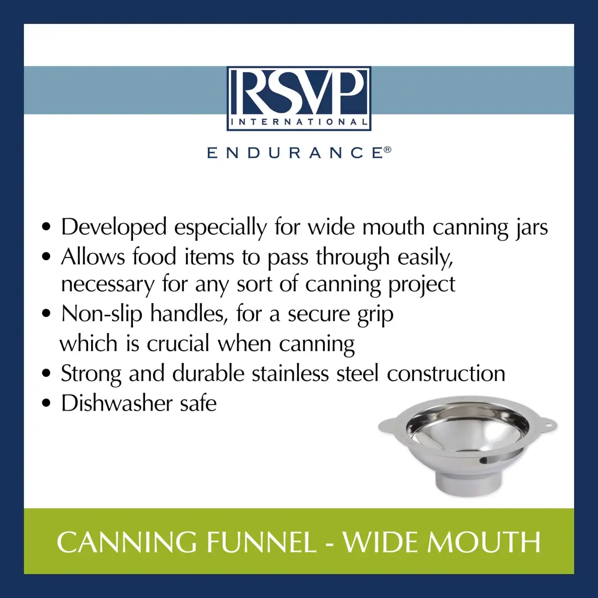 RSVP International Endurance Wide Mouth Canning Funnel 2.75" (7cm) | Non-Reactive 18/8 Stainless Steel - view 6