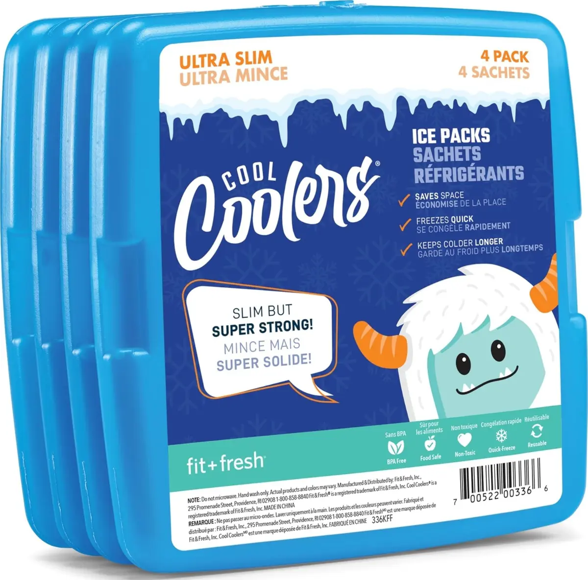 Fit & Fresh 4 Pack Slim Ice Packs | Space Saving Reusable Ice for Lunch & Coolers - main product image