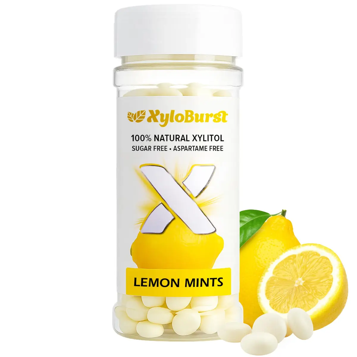 Xyloburst Xylitol Mints Lemon | Sugar Free Breath Freshener for Oral Health, Gluten Free, Vegan, Keto | 200 Count Jar - main product image