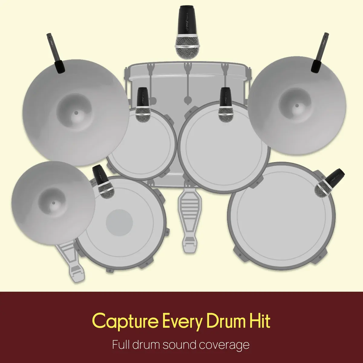 Pyle 7-Piece Wired Dynamic & Condenser Microphone Kit for Drums & Vocals | 50Hz-18kHz Frequency Response - view 5