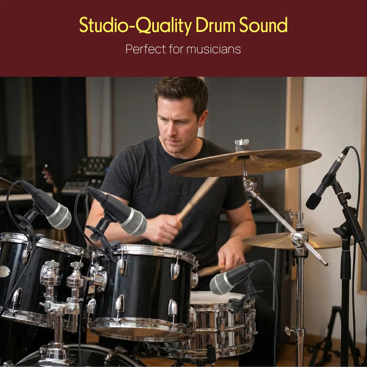 Pyle 7-Piece Wired Dynamic & Condenser Microphone Kit for Drums & Vocals | 50Hz-18kHz Frequency Response - view 6