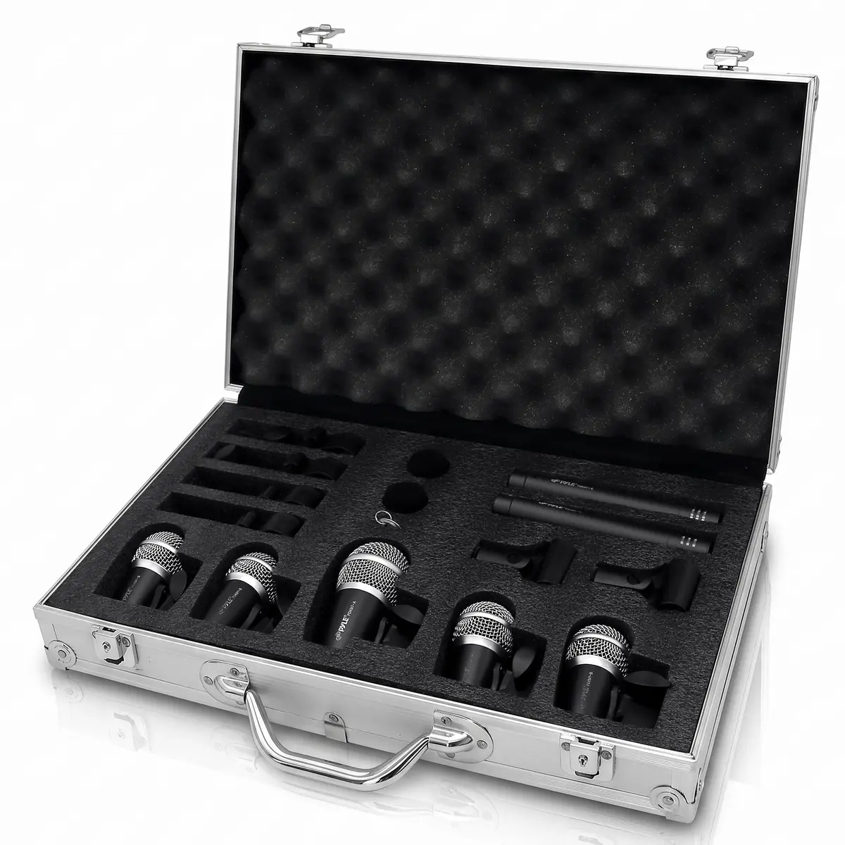 Pyle 7-Piece Wired Dynamic & Condenser Microphone Kit for Drums & Vocals | 50Hz-18kHz Frequency Response - main product image