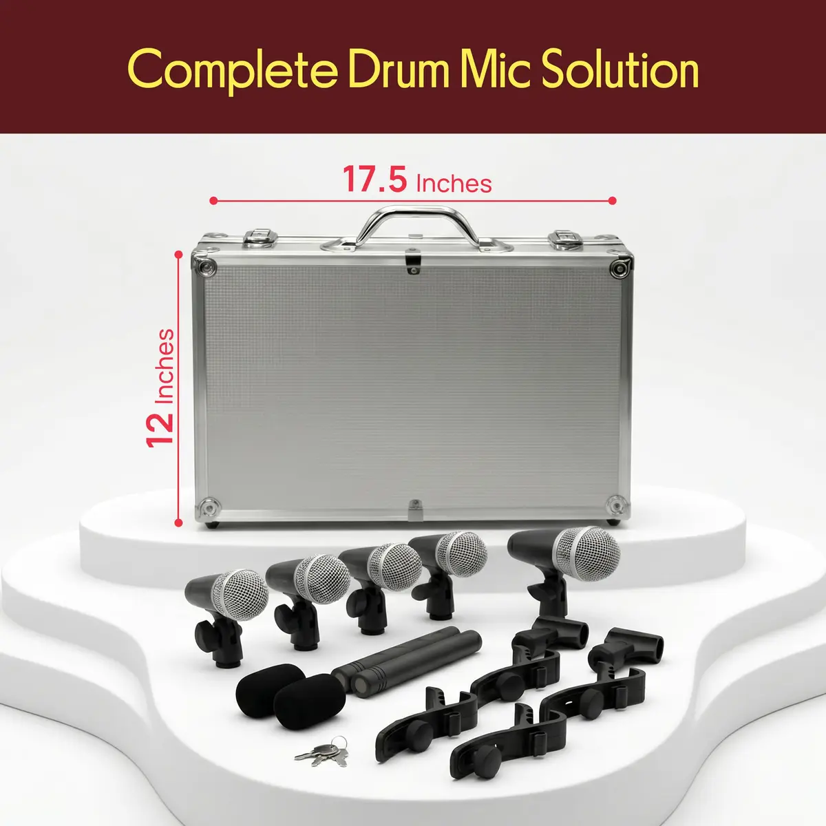 Pyle 7-Piece Wired Dynamic & Condenser Microphone Kit for Drums & Vocals | 50Hz-18kHz Frequency Response - view 2