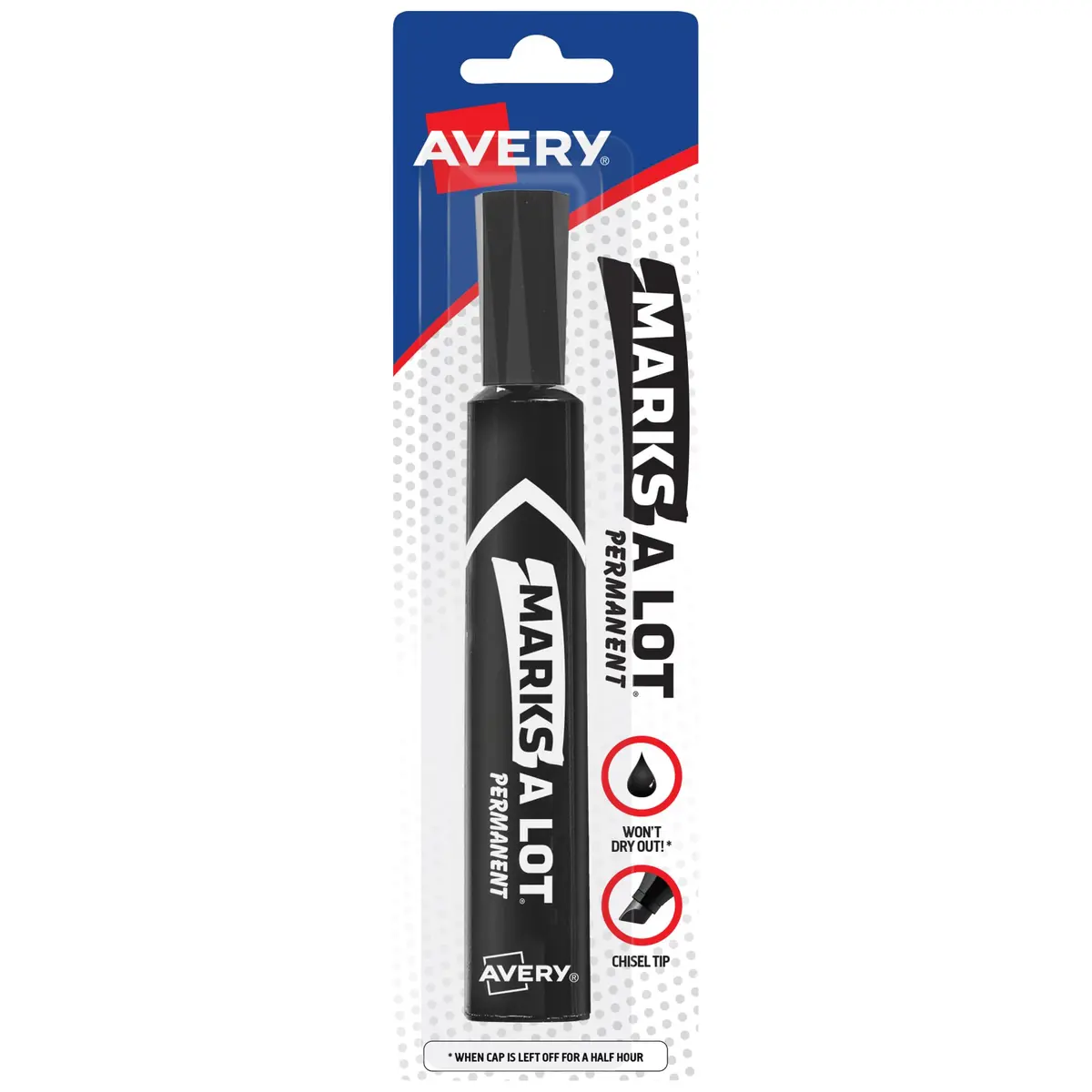 Avery Marks-A-Lot Permanent Marker, Chisel Tip, Water & Wear Resistant, 1 Black Marker (17888) | Versatile & Durable - main product image