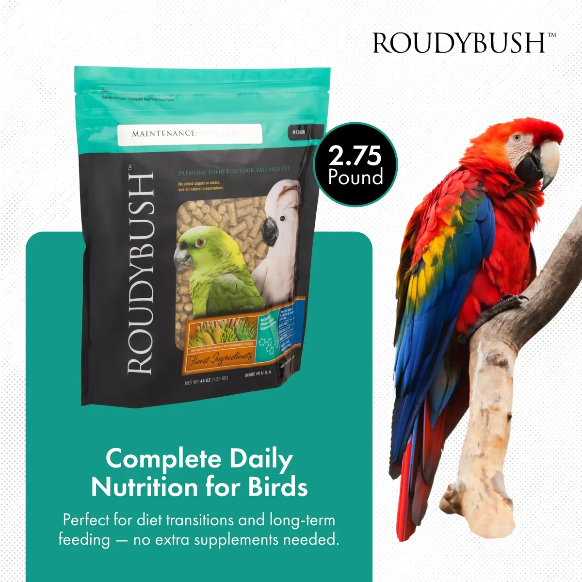RoudyBush Senior Diet Bird Food, Medium Pellets 44 oz | Supports Mature Birds' Nutrition - view 2