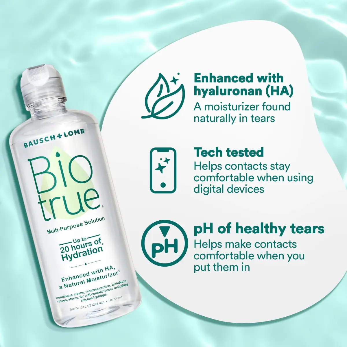 Biotrue Multi-Purpose Contact Lens Solution 296ml (10 fl oz) with Case | FDA Approved & pH Balanced for All-Day Comfort - view 4