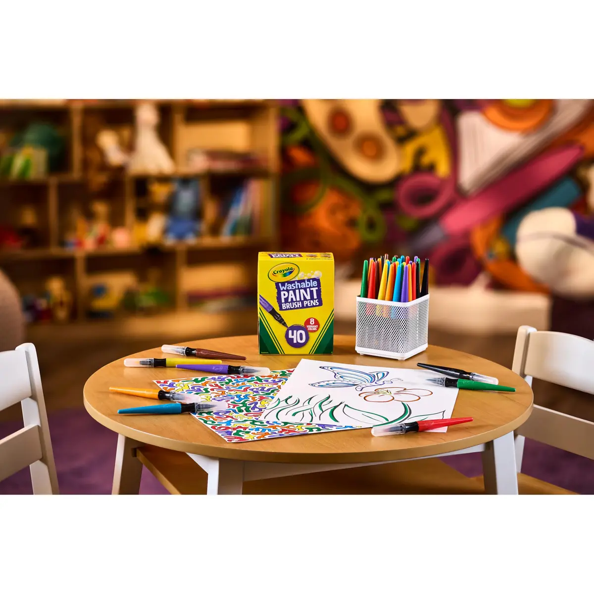 Crayola No-Drip Paint Brush Pens, Assorted Colors Set, 40 Count, 8 Classic Colors | Washable, Non-Toxic Art Pens for Kids & Teens - view 3