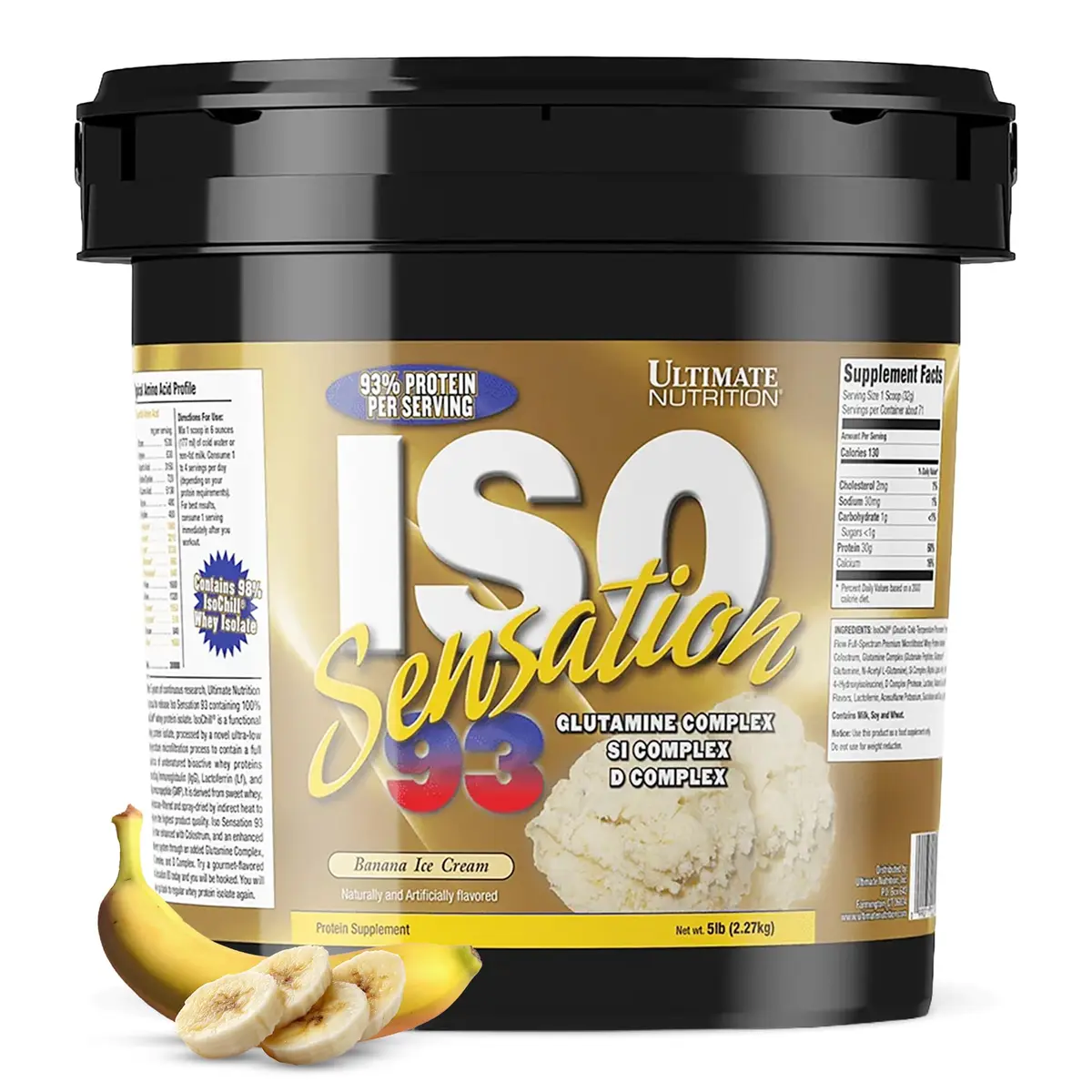 Ultimate Nutrition ISO Sensation 93 Whey Isolate Banana Ice Cream 5 lb | 30g Protein, Low Carb, Keto Friendly, Made in USA - main product image