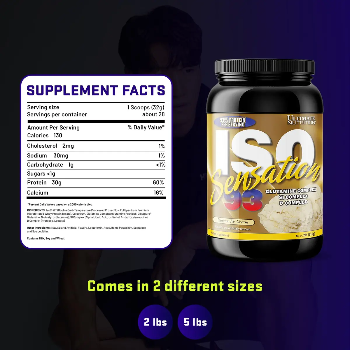 Ultimate Nutrition ISO Sensation 93 Whey Isolate Banana Ice Cream 5 lb | 30g Protein, Low Carb, Keto Friendly, Made in USA - view 7