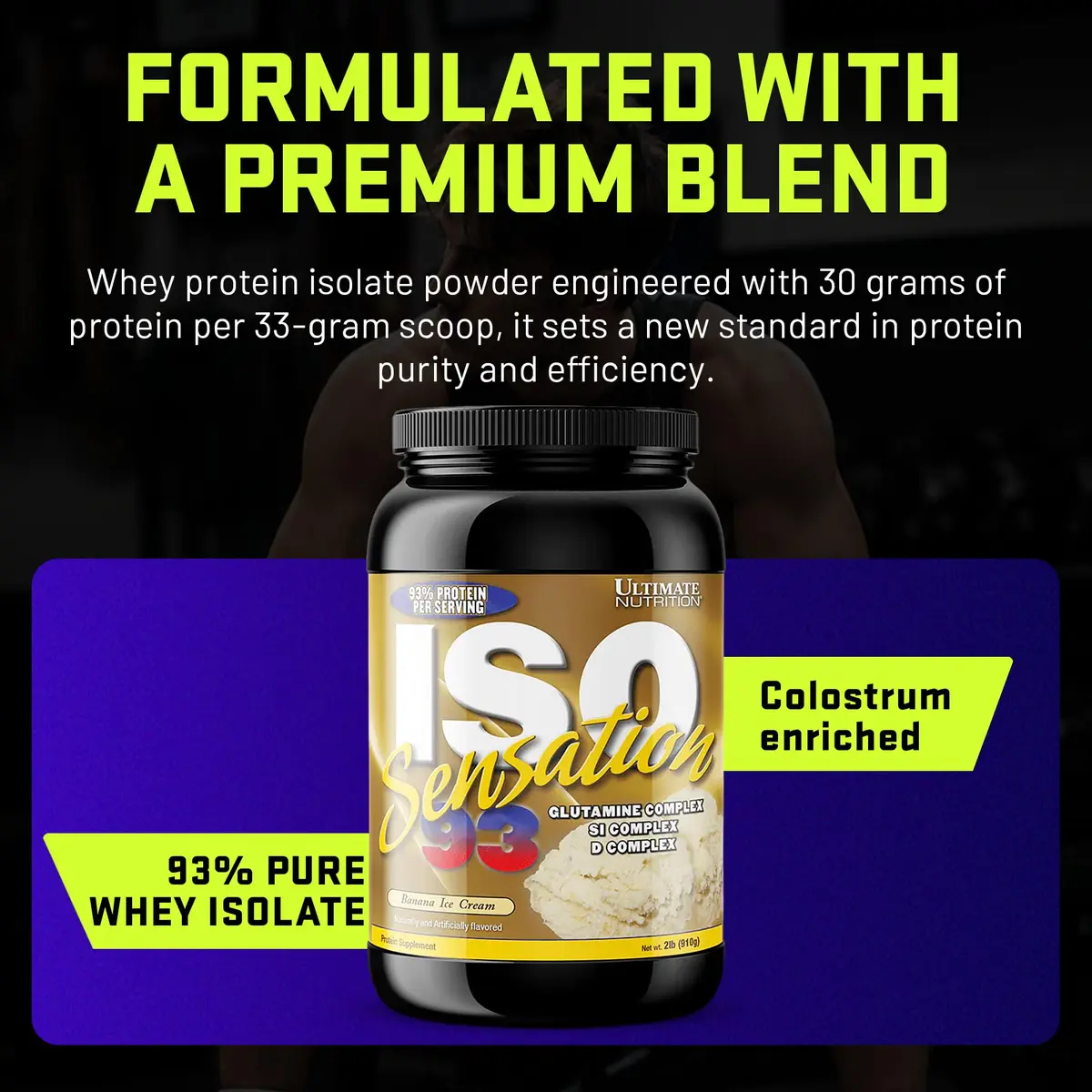 Ultimate Nutrition ISO Sensation 93 Whey Isolate Banana Ice Cream 5 lb | 30g Protein, Low Carb, Keto Friendly, Made in USA - view 3