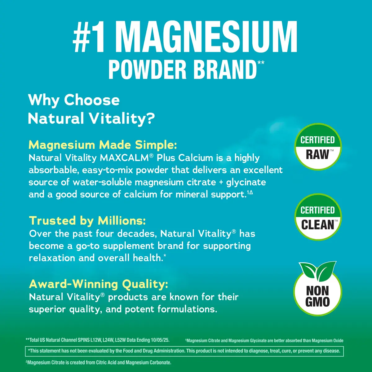 Natural Vitality Calm, Magnesium Citrate & Calcium Supplement, Drink Mix Powder Supports a Healthy Response to Stress, Gluten Free, Vegan, & Non-GMO, Raspberry Lemon, 16 oz - view 4
