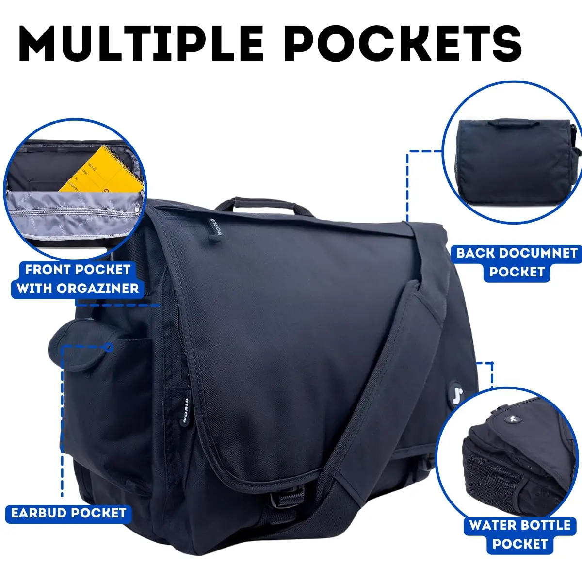 J World New York Thomas Laptop Messenger Bag for Women & Men | 17 x 13.5 x 6 in | Water-Resistant, Padded Laptop Sleeve - view 6
