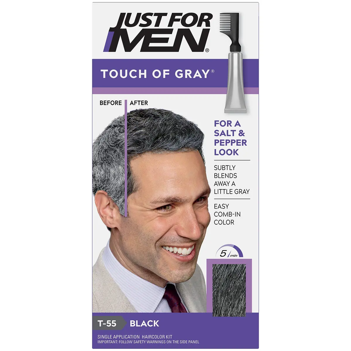 Just for Men Touch Of Gray Hair Color, Black-Gray 6 Pack | Natural Salt & Pepper Blend - main product image
