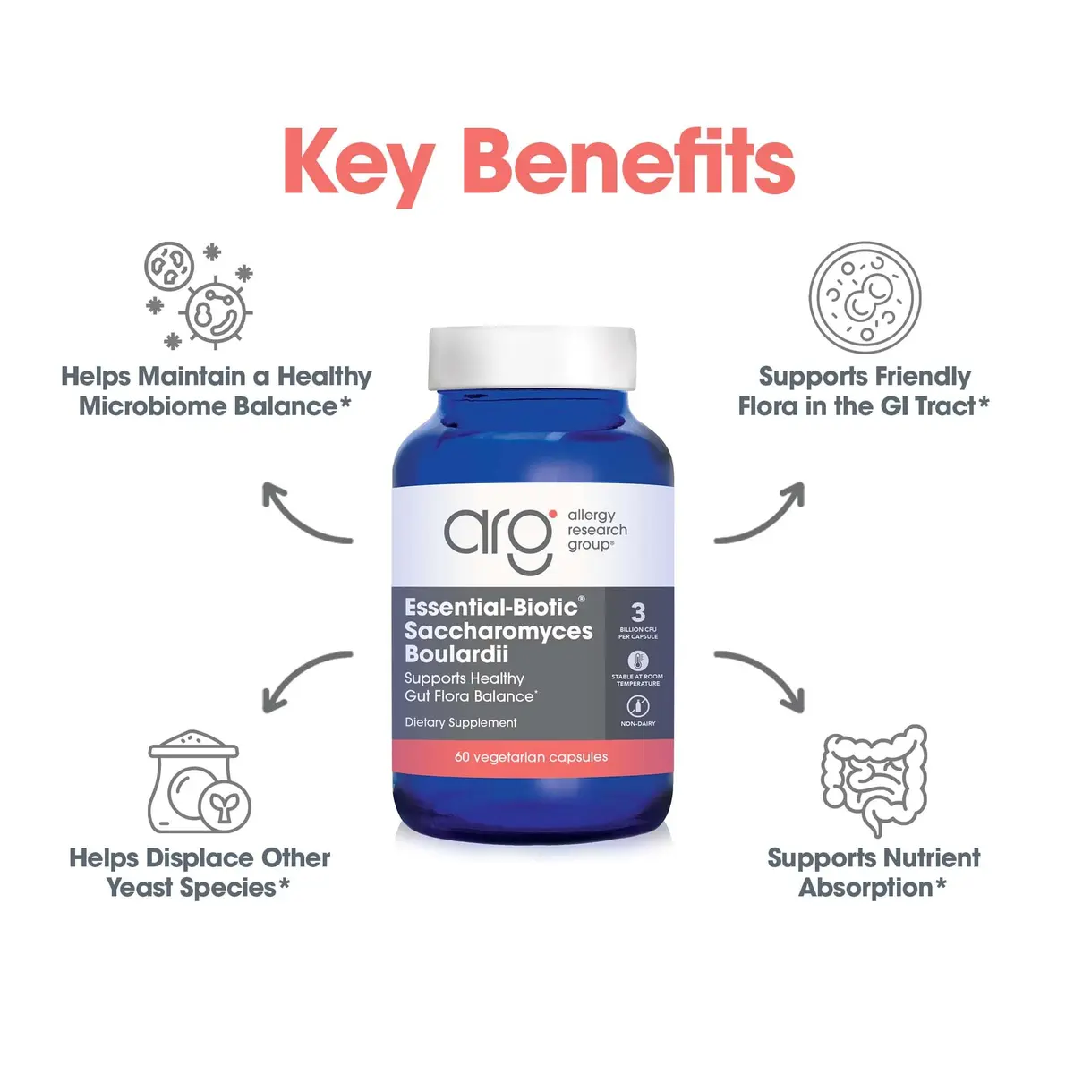 Allergy Research Group ARG Essential-Biotic Saccharomyces Boulardii 60 Capsules | Gut & Immune Support with 9 Billion CFU - view 5