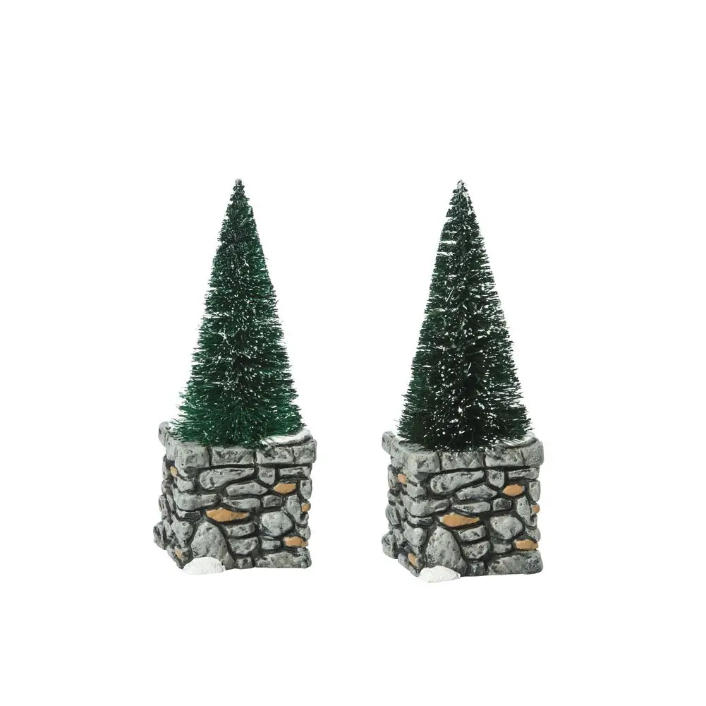 Department 56 Village Accessories Limestone Topiaries Set of 2 | Conical Conifers for Village Display - main product image
