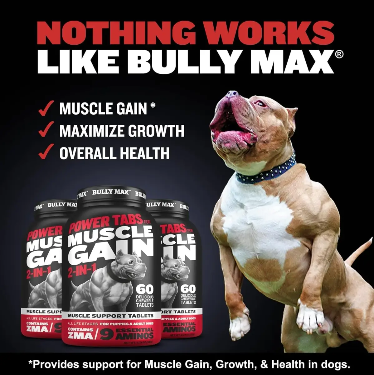 Bully Max 2-in-1 Muscle Builder Chewable Tablets for Puppies & Adult Dogs - 60 Tabs | Supports Muscle Gain & Growth - view 2