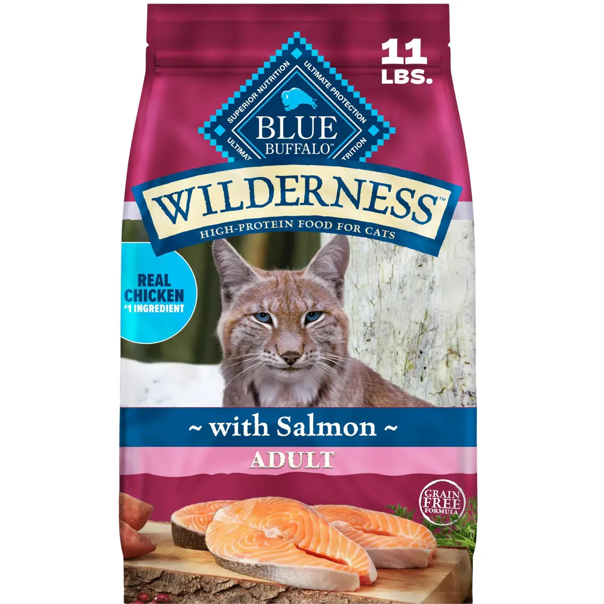 Blue Buffalo Wilderness Salmon Adult Dry Cat Food, Grain-Free, 11 lb | High-Protein Salmon Recipe for Adult Cats - main product image