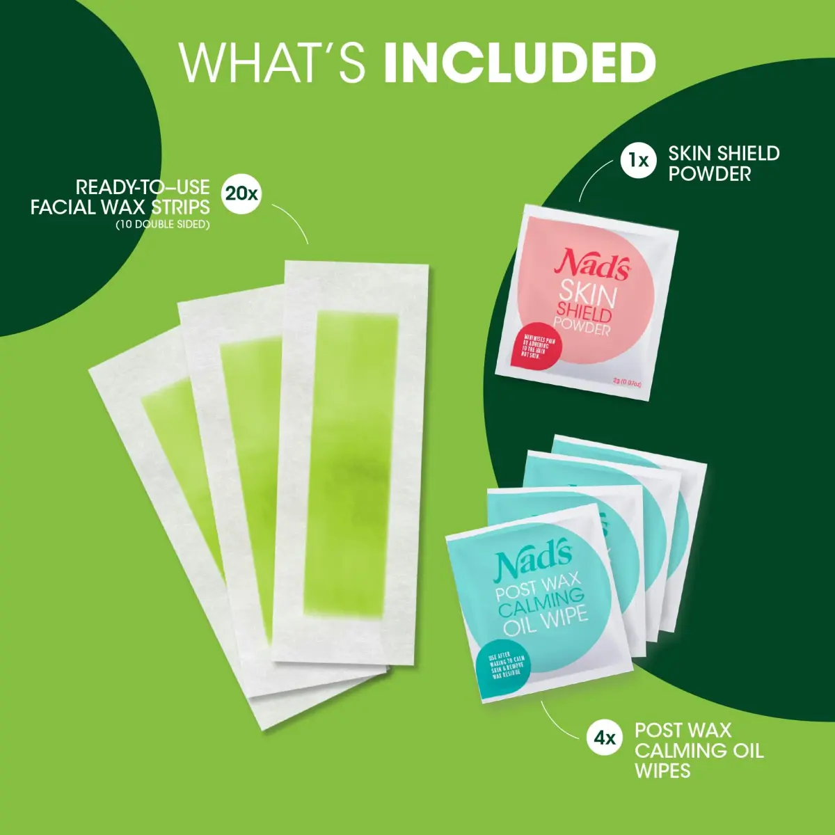 Nad's Hypoallergenic Facial Wax Strips for Women | 20 Strips + 4 Calming Wipes - view 2