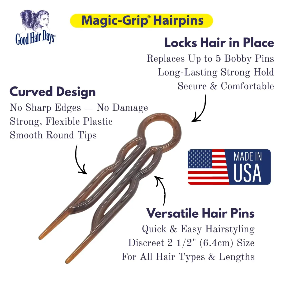 Good Hair Days Magic-Grip Hairpins, 10 Styling U-Pins for Strong Hold | Crystal Finish - view 4